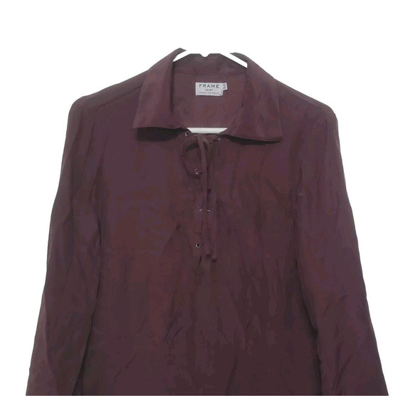 FRAME Le Lace Up Blouse Womens Size M 100% Silk Mahogany Maroon Tie Front - Picture 3 of 8